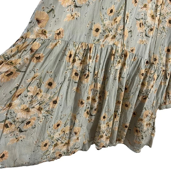 H&M Dress Size 2 Floral Sage Green Yellow Oversized Fit Long Balloon Sleeve Thin - Picture 6 of 7